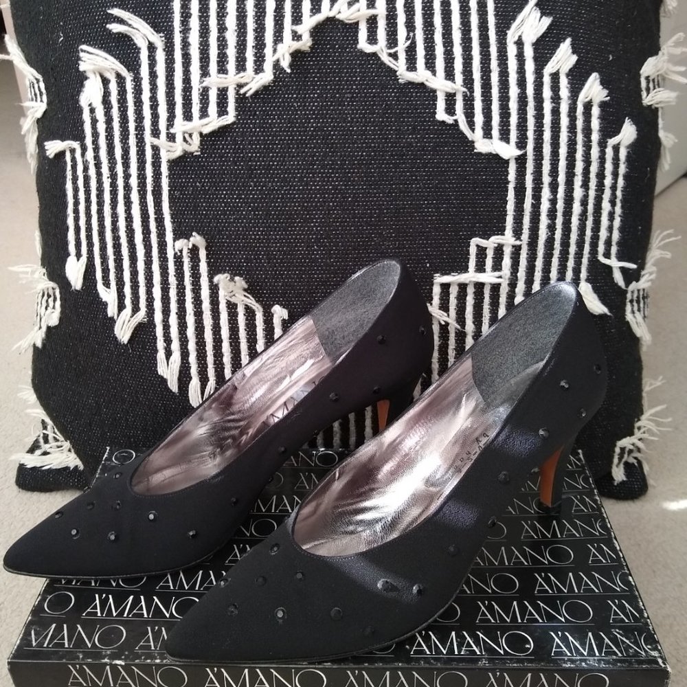 Amano USA by Hand Black Studded Heels, Size 7.5